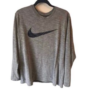 Nike Dri-Fit Long Sleeve Center Swoosh Athletic Cut Shirt Tee Mens XL Gray EUC!